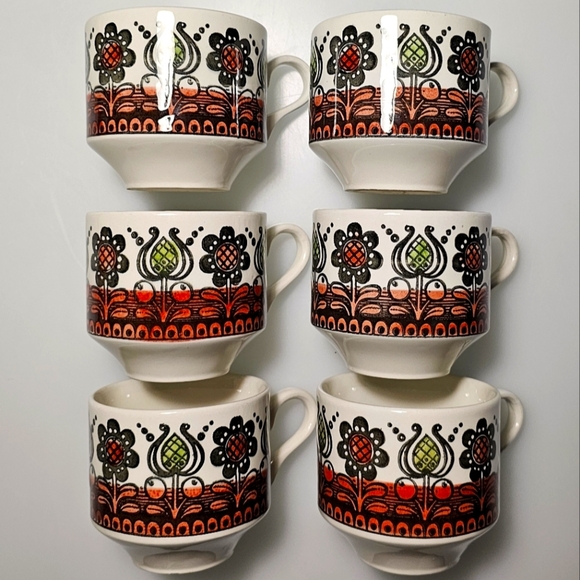 🇬🇧 Vintage Broadhurst Kathie Winkle "Romany" Tea Cup - Set of 6 - Picture 1 of 15